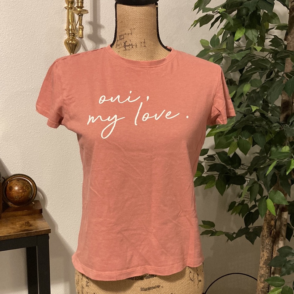 Pink peach T-shirt, Small, qui, my love print, Primark